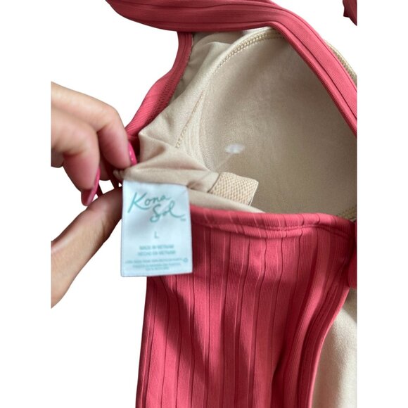 KONA SOL Coral Keyhole One Piece Bathing Suit Sz Large - Picture 4 of 7